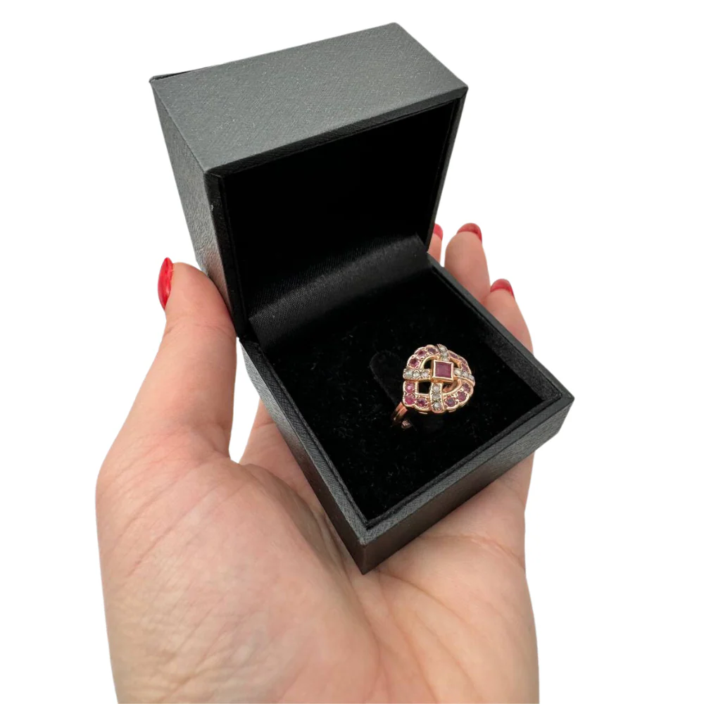 Vintage Style Rubies and Old Cut Diamonds 14k Rose Gold Ring - Image 3