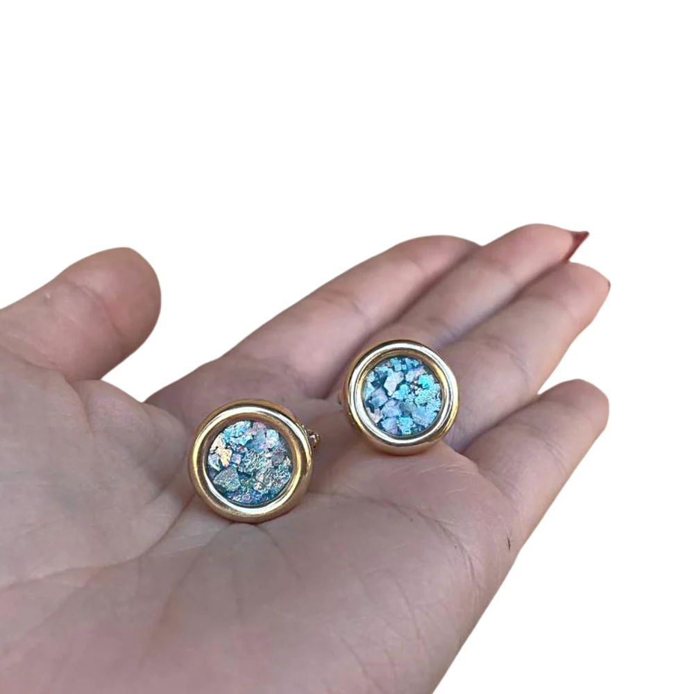 14k Gold Roman Glass Round Cufflinks - Image 3