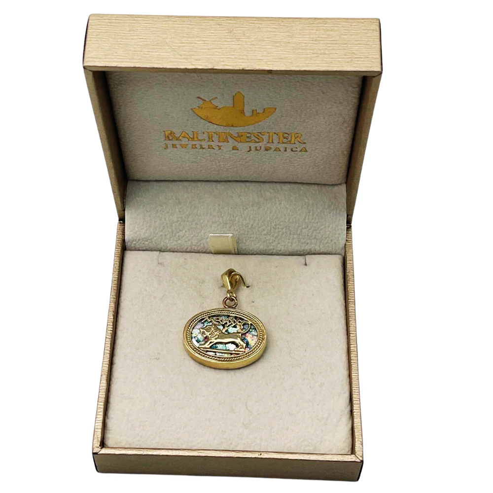 Lion of Megiddo Pendant in 14K Gold with Roman Glass - Image 6